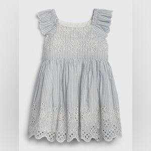 Baby Gap Girls Blue Striped Eyelet Flutter Dress 12-18m